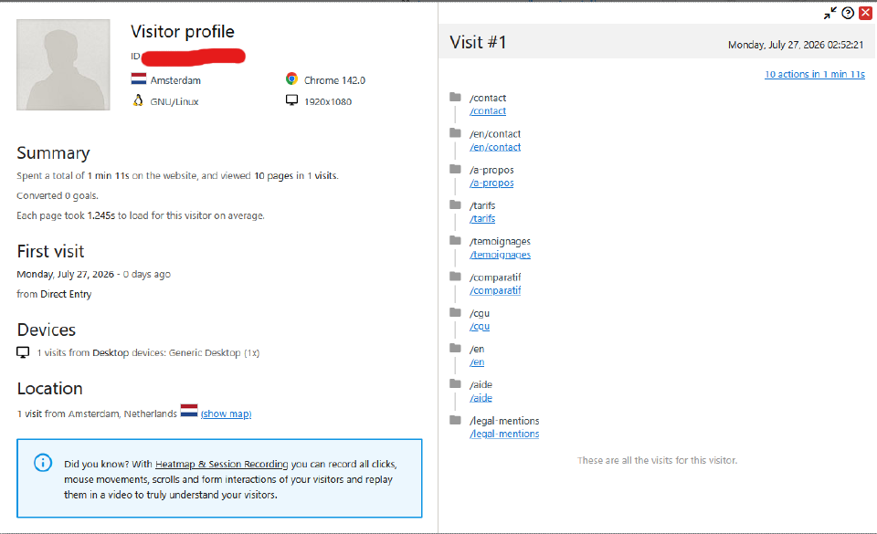User journey view in Matomo