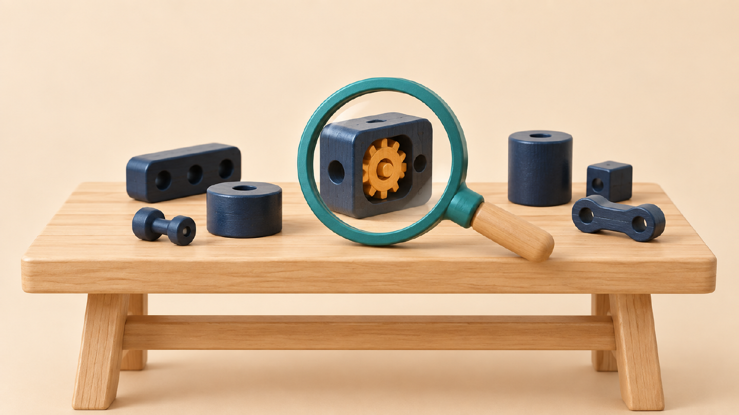 Une loupe révèle le mécanisme à l’intérieur d’un composant parmi plusieurs autres.